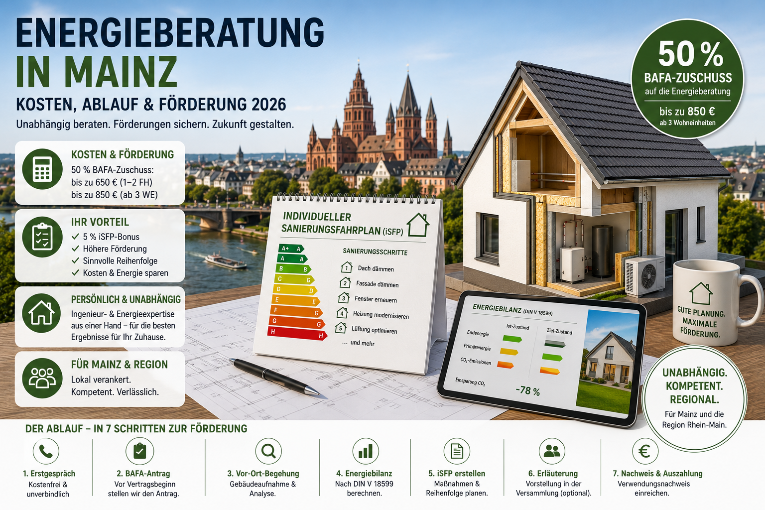 Vergleich von Energieausweis, individuellem Sanierungsfahrplan und Energieberatung nach Zweck, Rechtsgrundlage und Aussteller.